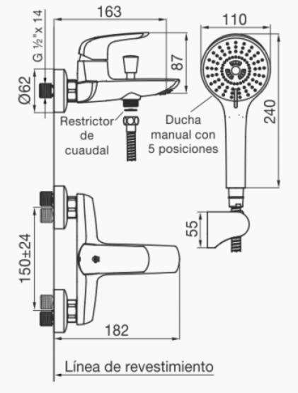 Juego monocomando para bañera y ducha Epuyén – FV