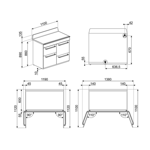 COCINA SMEG MIXTA 110 CM ACERO TR4110X-1