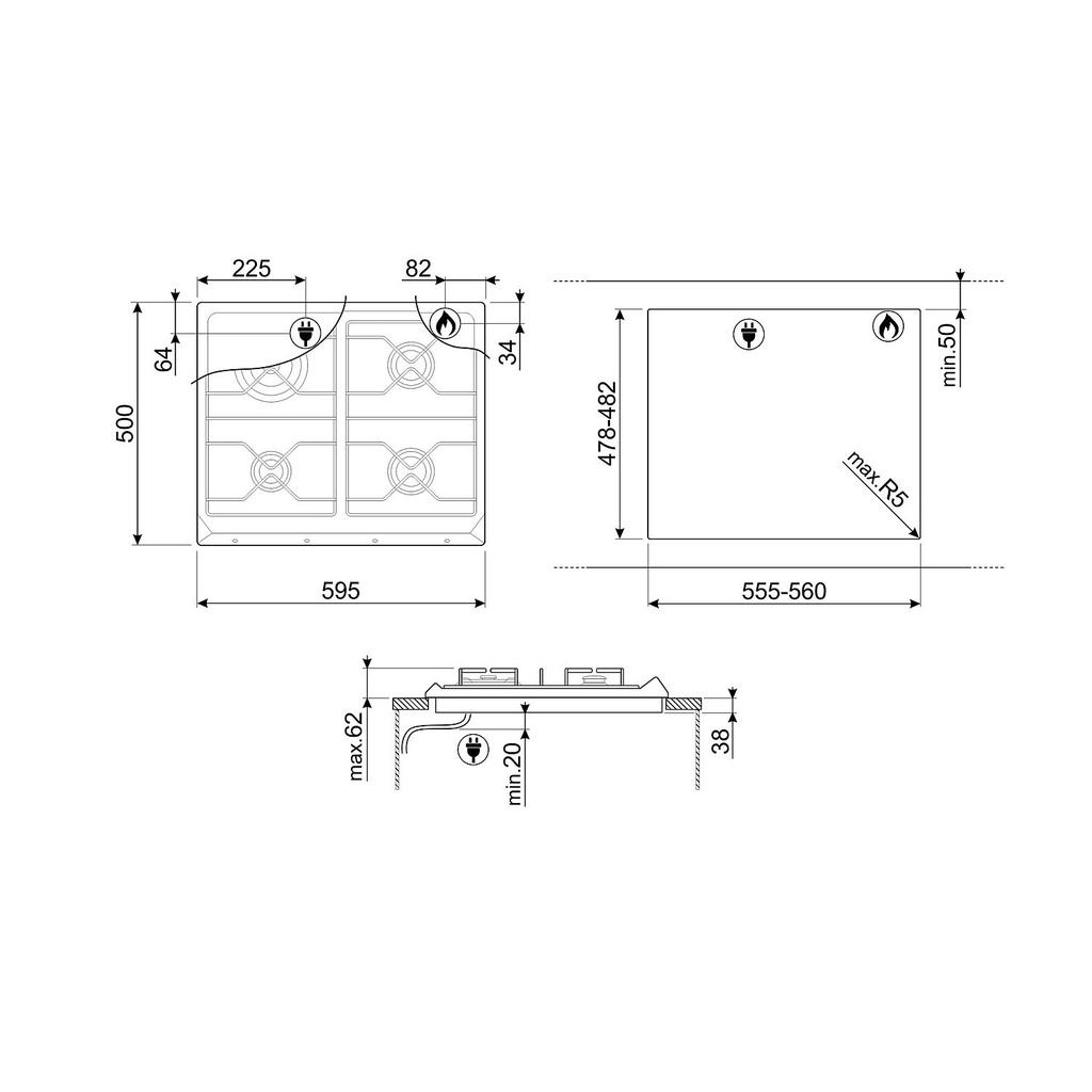 Anafe SMEG Gas 60 cm 4H SRV564GH3-AR