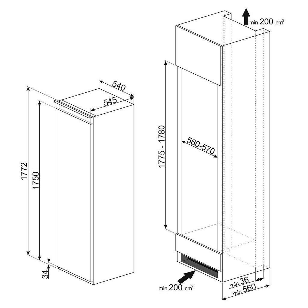 FREEZER SMEG PANELABLE 1 PUERTA VI170NFAR