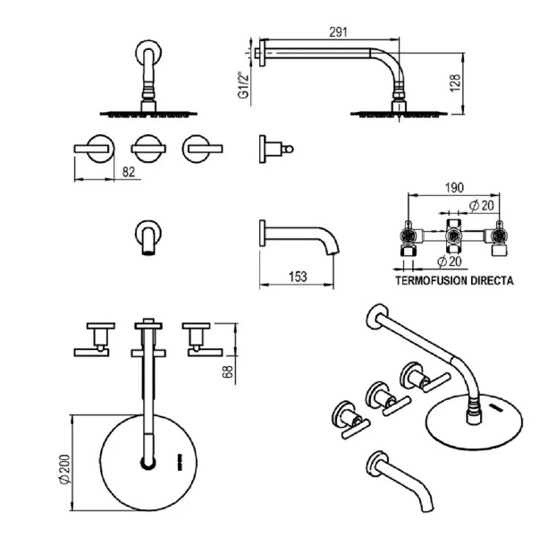 Sun Lever Black - Ducha de embutir