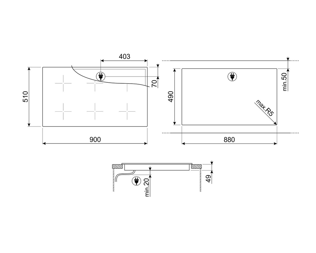ANAFE SMEG INDUCCION 90 CM 6 ZONAS DOLCE STIL NOVO SIM693WLDR