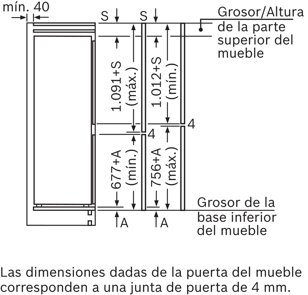Heladera Integrable Panelable 60 cm Puerta Deslizante 177.2 x 54.1 cm Cíclica Low Frost - BOSCH