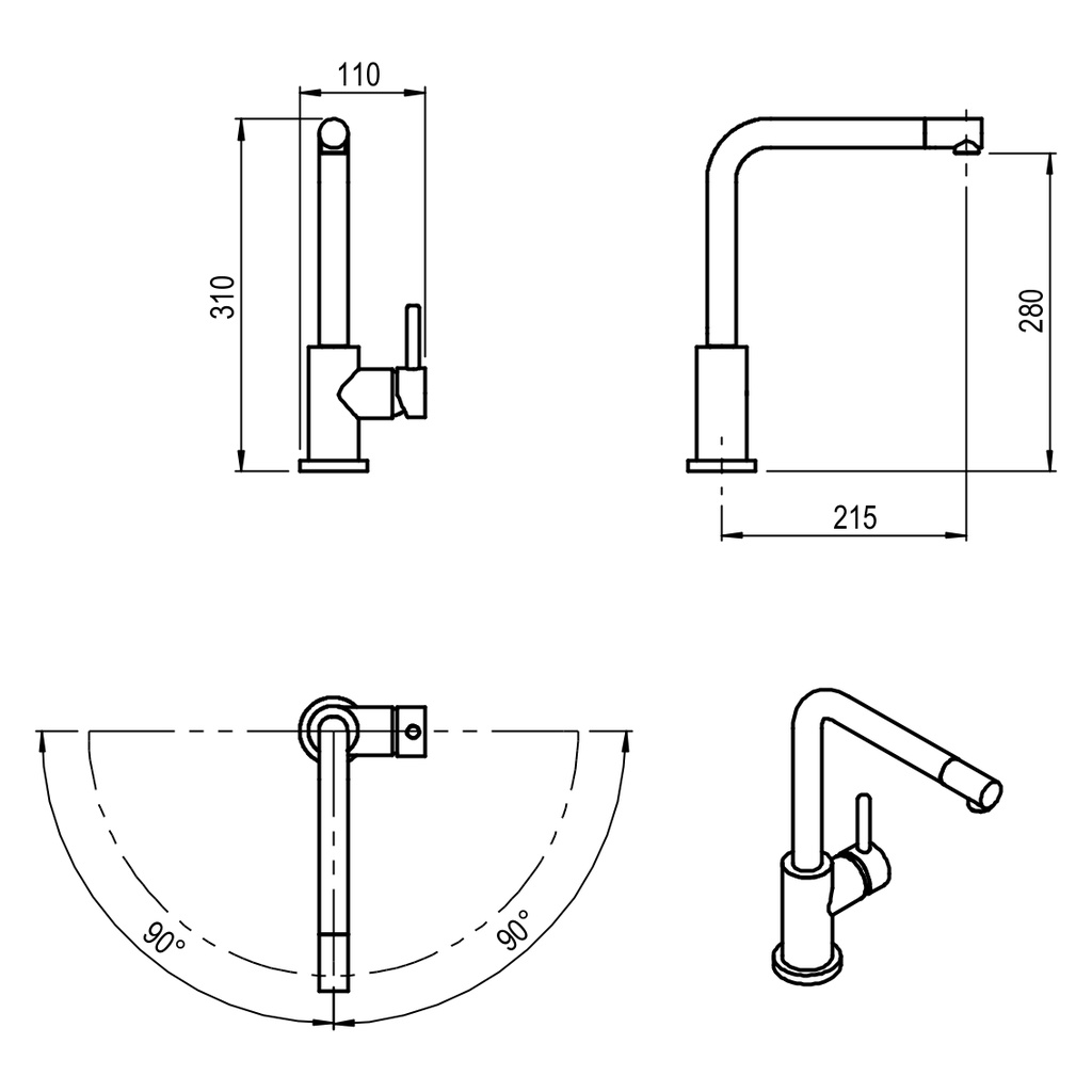 Monocomando Discovery Recto de Cocina Cromo - Hidromet